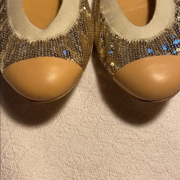 CHANEL Ballet Flats -Sparkling Gold/Cream Stitch - Picture 6 of 12